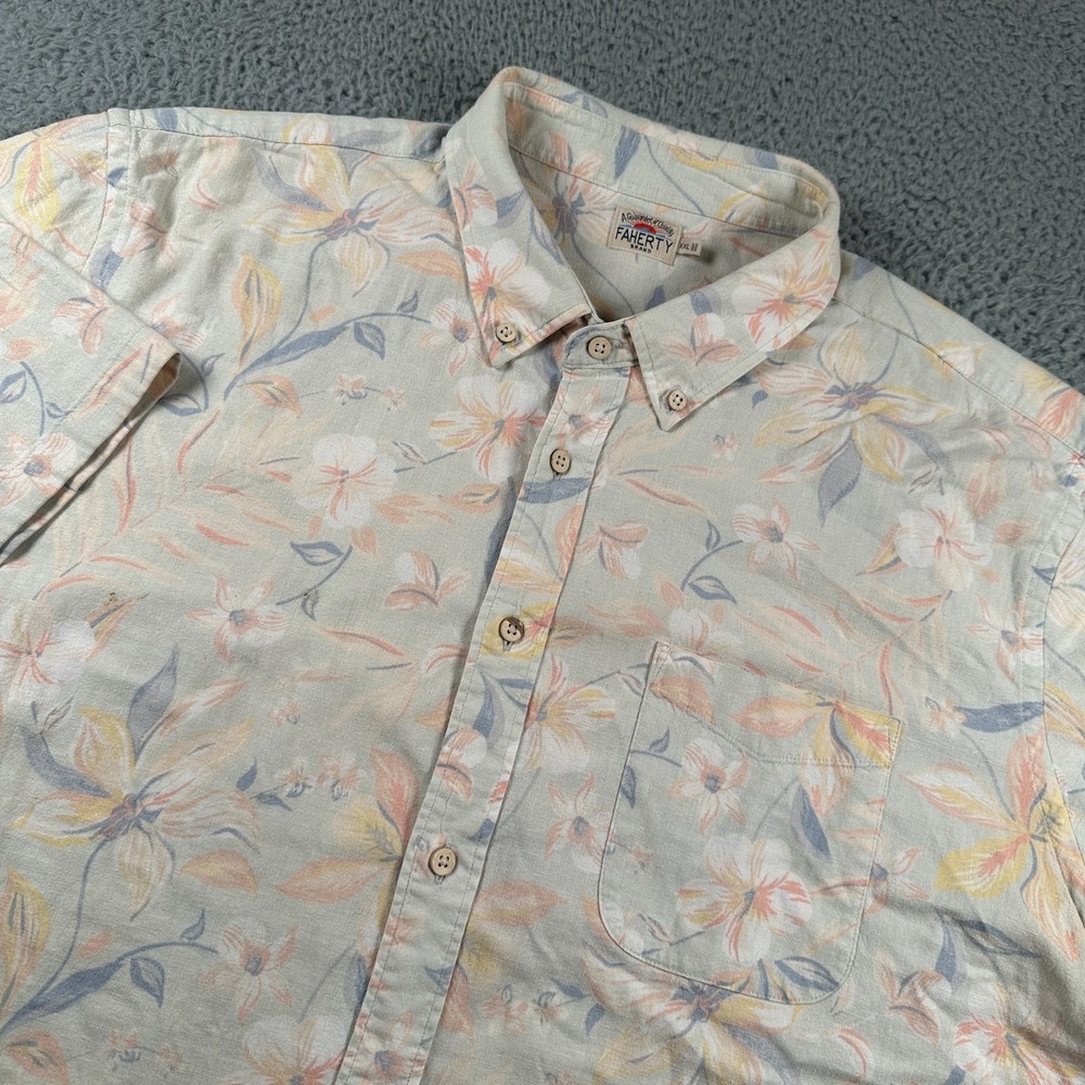 Faherty Playa Shirt‎ Men's 2XL Floral Print Button Down Short Sleeve Hemp Blend